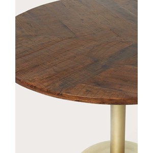 Prague - table repas ronde en bois massif et pied tulipe doré d110 cm 6 pers