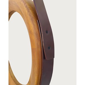 Brio - miroir rond pour salle de bain en bois et lanière en cuir