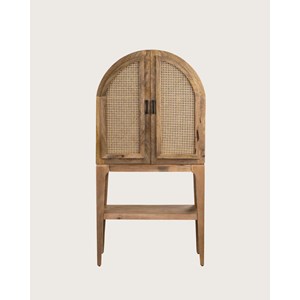 Wine cabinet - meuble bar en bois massif de manguier avec cannage naturel