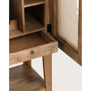 Wine cabinet - meuble bar en bois massif de manguier avec cannage naturel