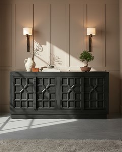 Zaraya - buffet bas sculpté en bois massif de manguier 185 cm