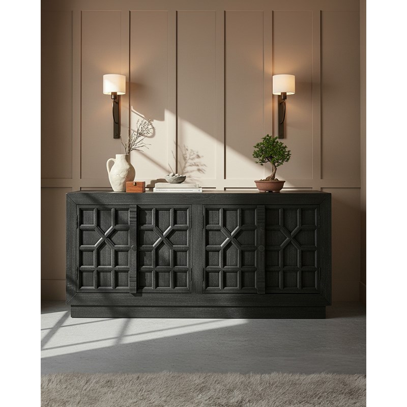 Zaraya - buffet bas sculpté en bois massif de manguier 185 cm