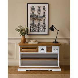 Inda - console en bois de sungkai - blanc et naturel