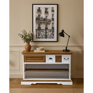 Inda - console en bois de sungkai - blanc et naturel
