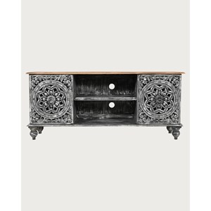 Lotus - meuble tv cérusé en bois massif de manguier 150 cm