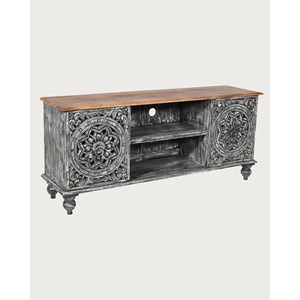 Lotus - meuble tv cérusé en bois massif de manguier 150 cm