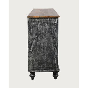 Lotus - grand buffet noir cérusé en manguier massif sculpté 180 cm