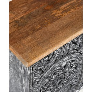 Lotus - grand buffet noir cérusé en manguier massif sculpté 180 cm
