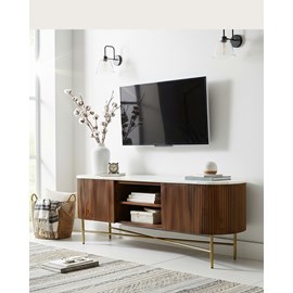 Céline - meuble tv en bois avec plateau marbre 150 cm