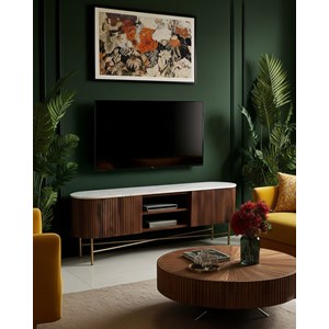 Céline - meuble tv en bois avec plateau marbre 150 cm