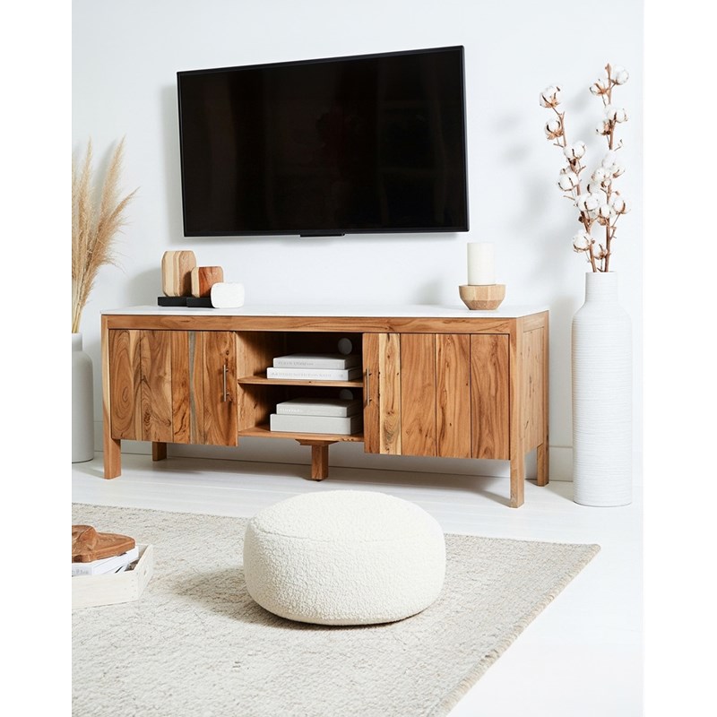 Havena - meuble tv en acacia et marbre blanc