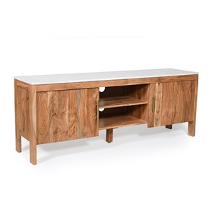 Havena - meuble tv en acacia et marbre blanc