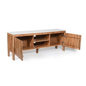 Havena - meuble tv en acacia et marbre blanc