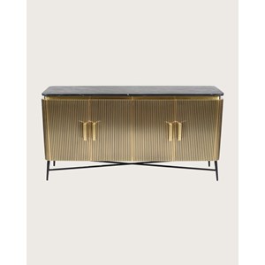 Glory - grand buffet finition laiton vieilli avec plateau en marbre noir 160 cm