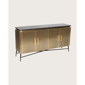 Glory - grand buffet finition laiton vieilli avec plateau en marbre noir 160 cm