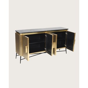 Glory - grand buffet finition laiton vieilli avec plateau en marbre noir 160 cm