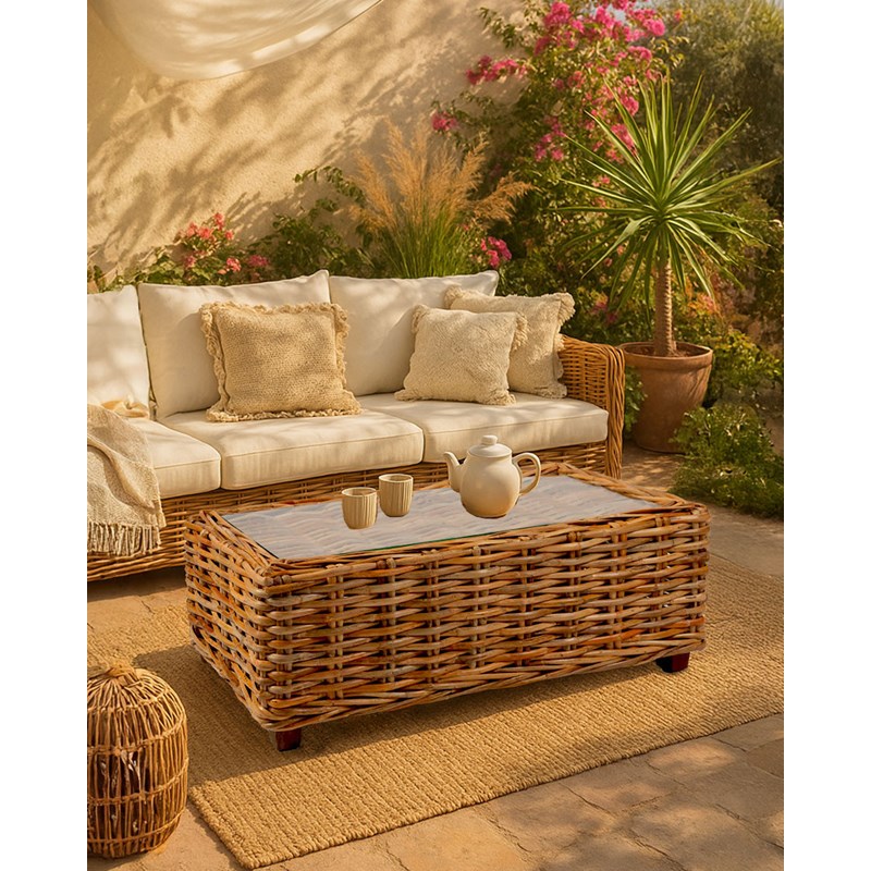 Weaverly - table basse en rotin tressé