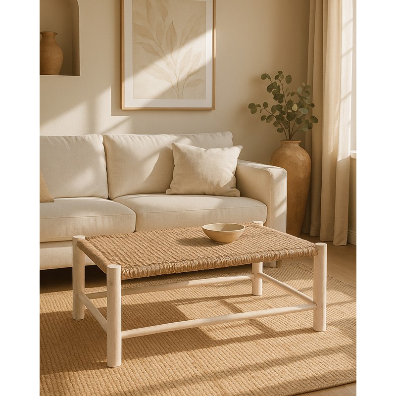 Jaya - table basse branche de teck et corde