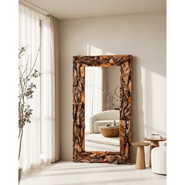 Boima - miroir en bois de teck finition antique