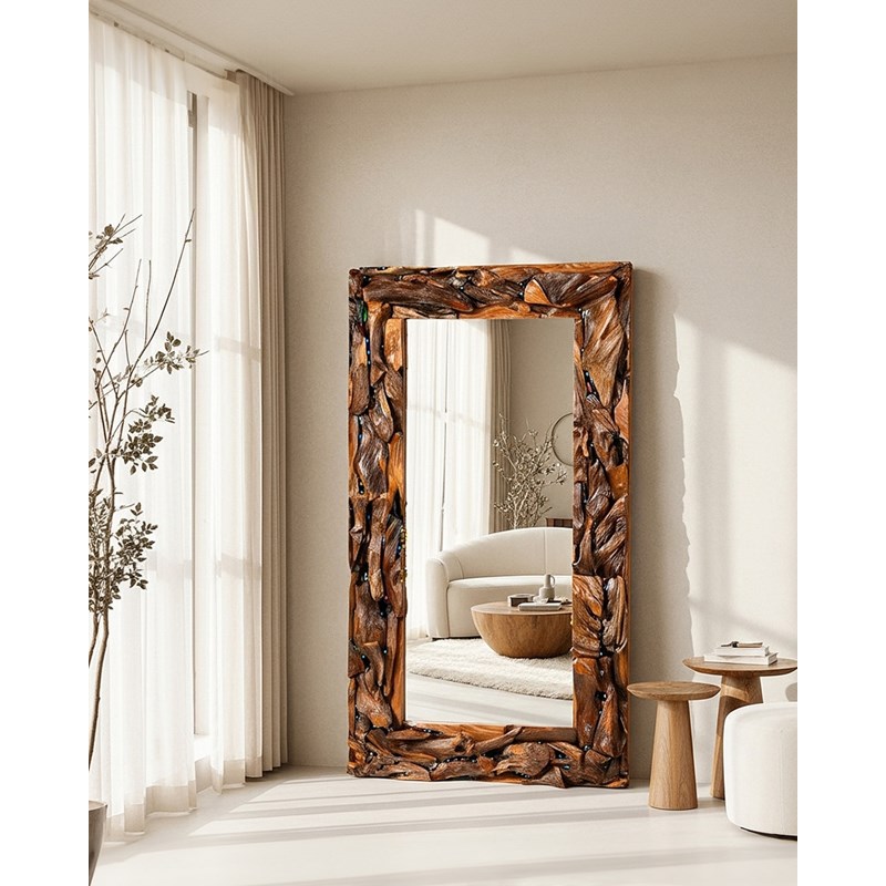Boima - miroir en bois de teck finition antique