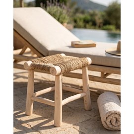 Matra - tabouret en branche de teck et jacinthe d'eau