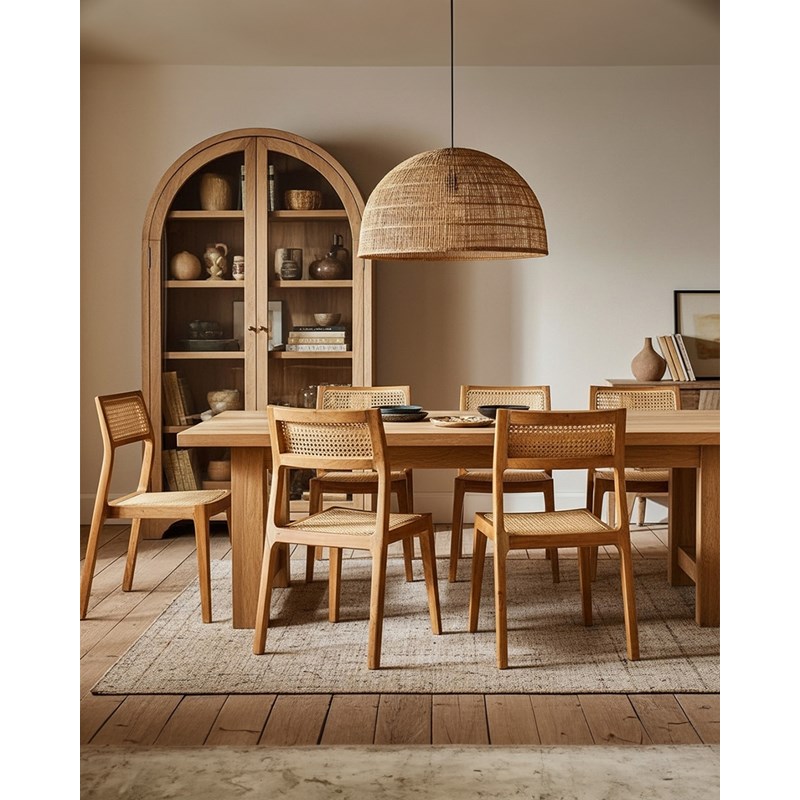 Canopée - lot de 2 chaises salle à manger en bois de teck massif et rotin
