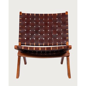 Kenza - fauteuil pliant en teck et en cuir tressé