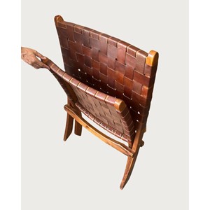 Kenza - fauteuil pliant en teck et en cuir tressé