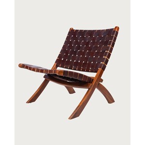 Kenza - fauteuil pliant en teck et en cuir tressé