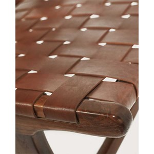 California - fauteuil lounge dossier haut en teck et cuir marron