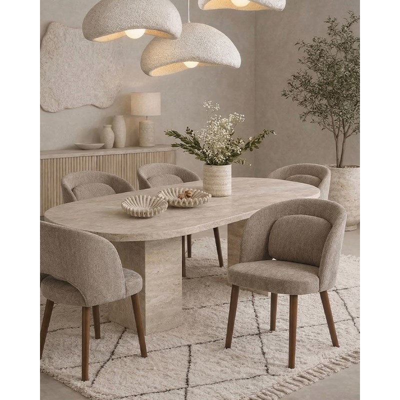 Uniqka - Neris beige - lot de 2 chaises salle à manger en tissu beige