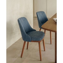 Liro bleu - lot de 2 chaises repas en tissu bleu avec pieds en bois