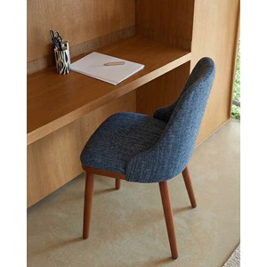 Liro bleu - lot de 2 chaises repas en tissu bleu avec pieds en bois