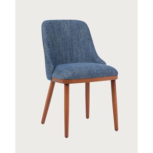 Liro bleu - lot de 2 chaises repas en tissu bleu avec pieds en bois