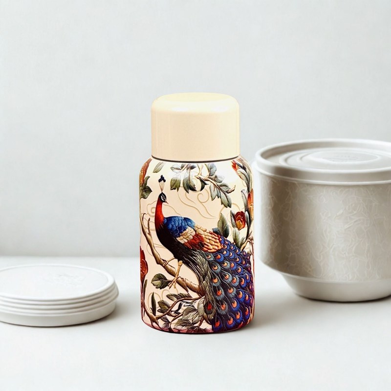 Gourde thermos isotherme en inox paon