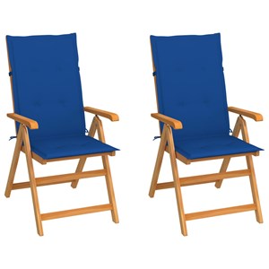 Maison exclusive - chaises de jardin lot de 2 et coussins bleu royal teck massif