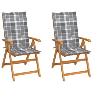 Maison exclusive - chaises de jardin lot de 2 et coussins à carreaux gris teck