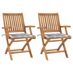 Maison exclusive - chaises de jardin lot de 2 avec coussins à carreaux gris teck