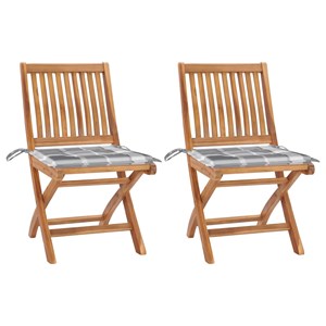 Maison exclusive - chaises de jardin lot de 2 avec coussins à carreaux gris teck
