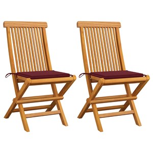 Maison exclusive - chaises de jardin coussins rouge bordeaux lot de 2 teck massi