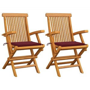 Maison exclusive - chaises de jardin coussins rouge bordeaux lot de 2 teck massi