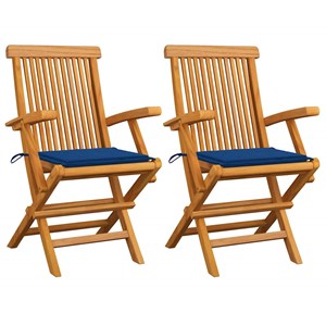 Maison exclusive - chaises de jardin et coussins bleu royal lot de 2 bois de tec