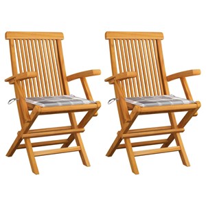 Maison exclusive - chaises de jardin lot de 2 avec coussins à carreaux gris teck