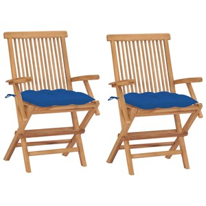Maison exclusive - chaises de jardin avec coussins bleu lot de 2 bois teck massi