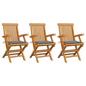 Maison exclusive - chaises de jardin avec coussins gris lot de 3 bois teck massi