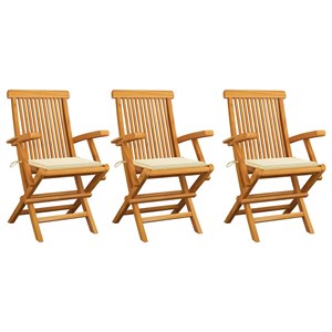 Maison exclusive - chaises de jardin avec coussins crème lot de 3 bois teck mass