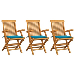 Maison exclusive - chaises de jardin avec coussins bleu lot de 3 bois teck massi