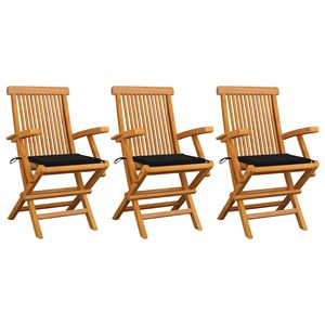 Maison exclusive - chaises de jardin avec coussins noir lot de 3 bois teck massi