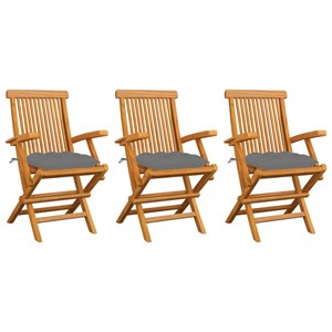 Maison exclusive - chaises de jardin avec coussins gris lot de 3 bois teck massi