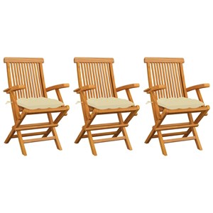 Maison exclusive - chaises de jardin et coussins blanc crème lot de 3 teck massi